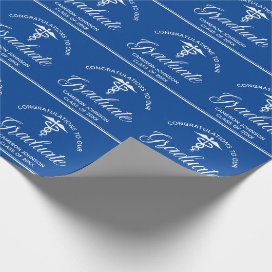 ブルーホワイトメディカルスクール卒業パーティー ラッピングペーパー (角)