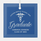 ブルーホワイトメディカルスクール卒業祝い ガラスオーナメント (正面)