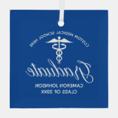 ブルーホワイトメディカルスクール卒業祝い ガラスオーナメント (裏面)