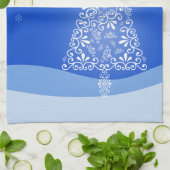 ブルーホワイトメリークリスマスツリースターナイトライト キッチンタオル (折り畳み)