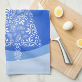 ブルーホワイトメリークリスマスツリースターナイトライト キッチンタオル (四つ折り)