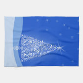 ブルーホワイトメリークリスマスツリースターナイトライト キッチンタオル (横)