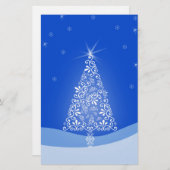 ブルーホワイトメリークリスマスツリースターナイトライト 便箋 (正面/裏面)