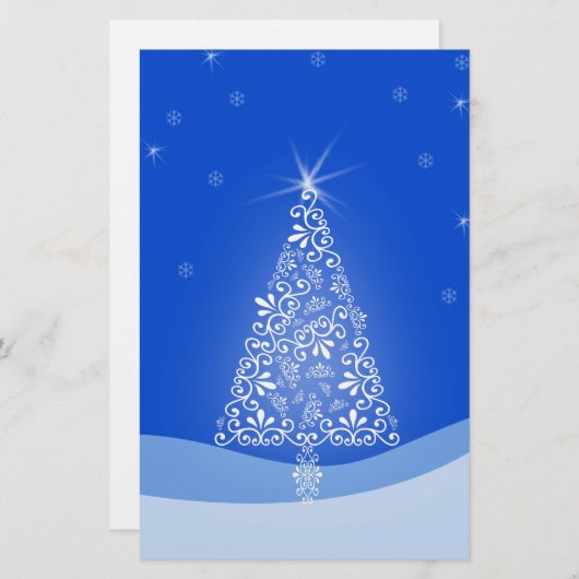 ブルーホワイトメリークリスマスツリースターナイトライト 便箋 (正面/裏面)