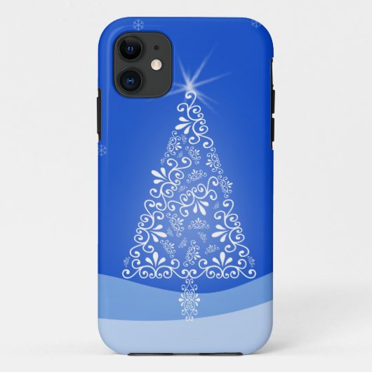 ブルーホワイトメリークリスマスツリースターナイトライト Case-Mate iPhoneケース (裏面)