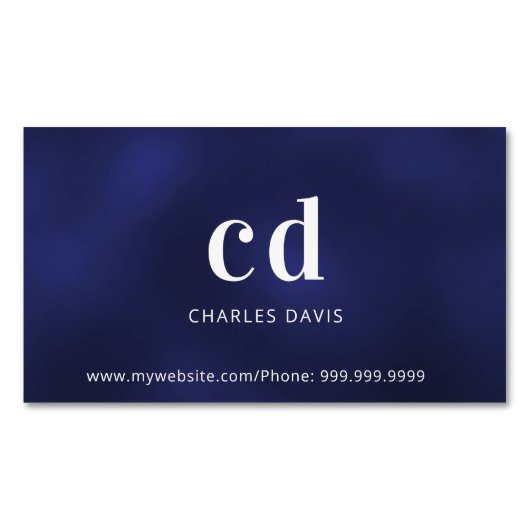 ブルーホワイトモノグラムイニシャルミニマル マグネット名刺 (正面)