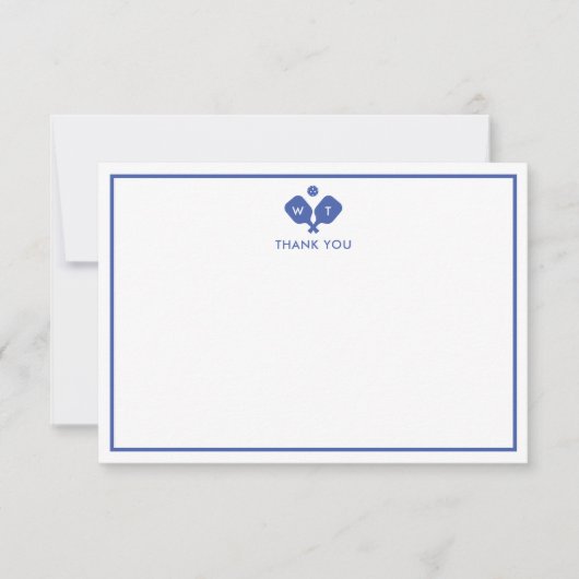 ブルーホワイトモノグラムパーソナライズされたピックボール サンキューカード (正面)