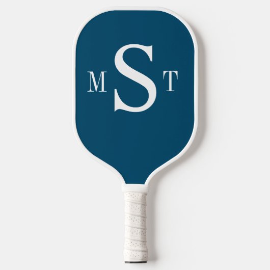 ブルーホワイトモノグラムパーソナライズされた ピックルボールラケット (正面)
