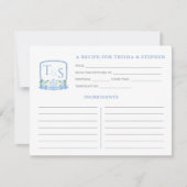 ブルーホワイトモノグラムブライダルシャワーレシピカード 招待状 (正面)