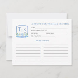 ブルーホワイトモノグラムブライダルシャワーレシピカード 招待状