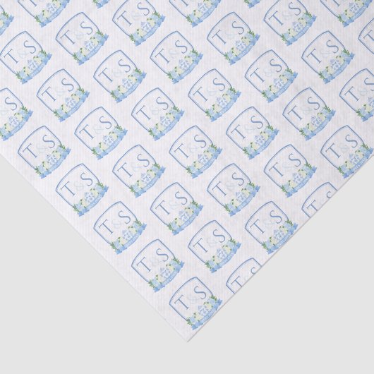 ブルーホワイトモノグラム結婚のクレストウェルカムボックス 薄葉紙 (詳細)