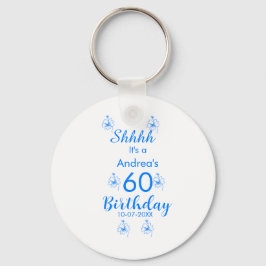 ブルーホワイトモーヴシュフ60歳の誕生日フローラ名 キーホルダー