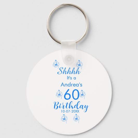 ブルーホワイトモーヴシュフ60歳の誕生日フローラ名 キーホルダー (正面)