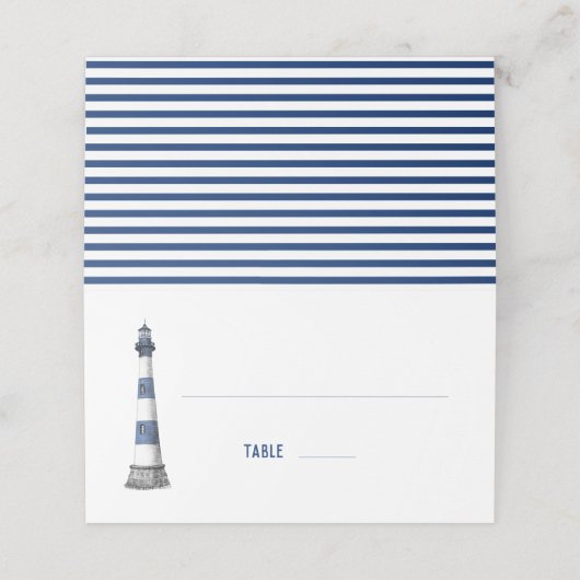 ブルーホワイトライトハウス結婚ズフォールディング座席表 プレイスカード (外部開封)