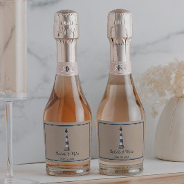 ブルーホワイトライトハウス縁どクラフト結婚ズ スパークリングワインラベル