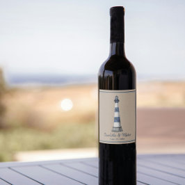 ブルーホワイトライトハウス縁どクラフト結婚ズ ワインラベル