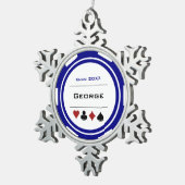 ブルーホワイトラスベガスカジノトランプのポーカーチップクリスマス スノーフレークピューターオーナメント (右)