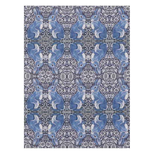 ブルーホワイトラビットフローラアールヌーボーテーブルクロス テーブルクロス (正面)