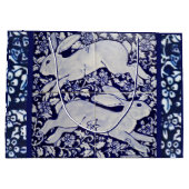 ブルーホワイトラビットフローラタイルデザインデダムデルフト ラージペーパーバッグ (裏面)