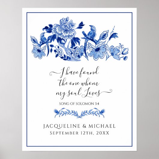 ブルーホワイトラブバード中国フローラウェルカム結婚ズ ポスター (正面)