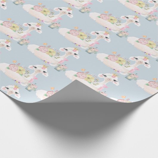 ブルーホワイトラマ少年の赤ちゃんシャワー新しい生まれベビー ラッピングペーパー (角)