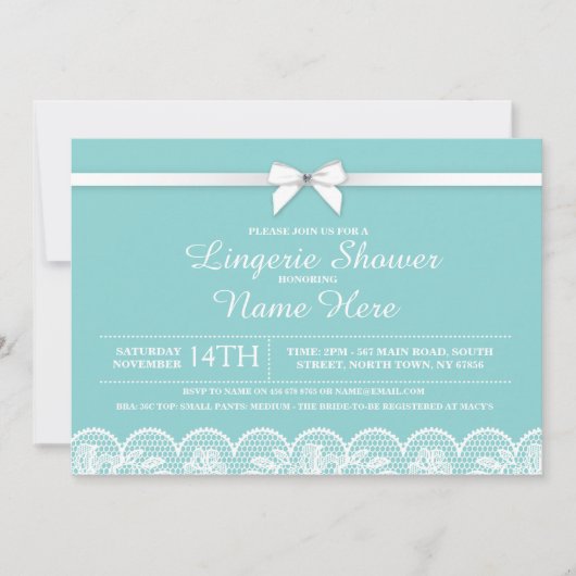 ブルーホワイトランジェリーブライダルシャワーレース招待状 招待状 (正面)