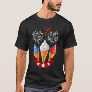 ブルーホワイトレッドアイスクリームコーン米国国旗の愛国心4t tシャツ