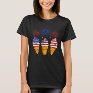ブルーホワイトレッドアイスクリームコーン米国国旗の愛国心4t tシャツ