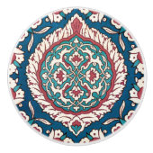 ブルーホワイトレッドティール（緑がかった色）オリエンタルアズレジョ セラミックノブ (正面)