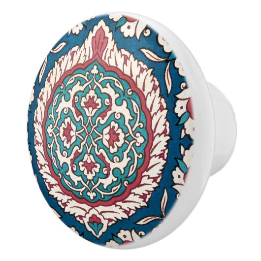 ブルーホワイトレッドティール（緑がかった色）オリエンタルアズレジョ セラミックノブ (右)