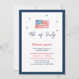 ブルーホワイトレッドミニマリスト7月4日ディナーパーティー 招待状