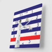 ブルーホワイトレッド航海のストライプズ灯台 スクエア壁時計 (傾斜)