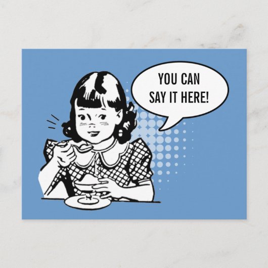 ブルーホワイトレトロガ食べールズアイスクリームおもしろいカード ポストカード (正面)