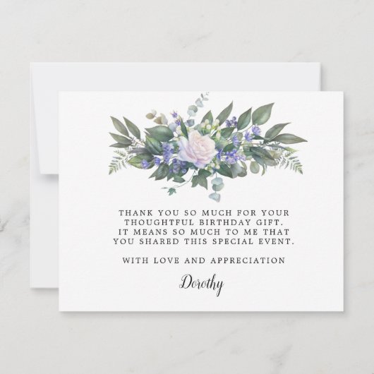 ブルーホワイトローズフローラ90誕生日 サンキューカード (裏面)