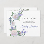 ブルーホワイトローズフローラ90誕生日 サンキューカード (正面/裏面)