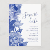 ブルーホワイトロータスフローラChinoiserie日付を保存 ポストカード (正面)