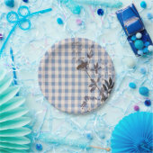 ブルーホワイトワイルドフラワーギンガムプレイドファームハウス ペーパープレート (パーティー)