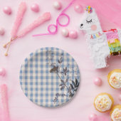 ブルーホワイトワイルドフラワーギンガムプレイドファームハウス ペーパープレート (パーティー)