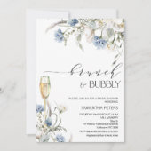 ブルーホワイトワイルドフラワーズブランチバブリーブライダルシャワー 招待状 (正面)