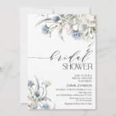 ブルーホワイトワイルドフラワーフローラブライダルシャワー 招待状 (正面)