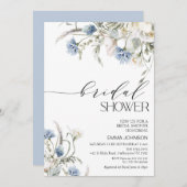ブルーホワイトワイルドフラワーフローラブライダルシャワー 招待状 (正面/裏面)