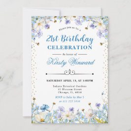 ブルーホワイトワイルドフラワー忘れズマイノー誕生日 招待状
