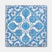 ブルーホワイトヴィンテージコーンフラワーアートタイルマグネット マグネット (正面)