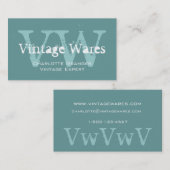ブルーホワイトヴィンテージショップ名刺モノグラム 名刺 (正面/裏面)