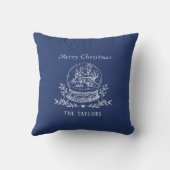 ブルーホワイトヴィンテージスノーグローブクリスマス クッション (裏面)