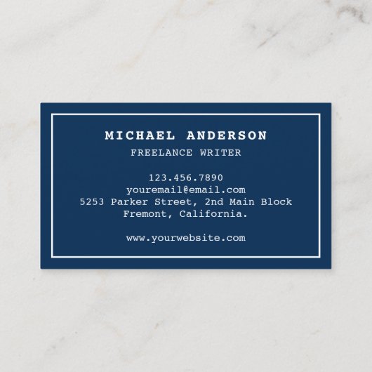 ブルーホワイトヴィンテージタイプライタープロフェッショナルライター 名刺 (裏面)