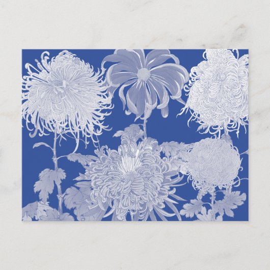 ブルーホワイトヴィンテージチノワジェリー花柄 シーズンポストカード (正面)