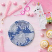 ブルーホワイトヴィンテージチノワジェリー花柄 ペーパープレート (パーティー)