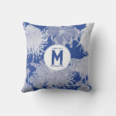 ブルーホワイトヴィンテージチノワセリーフローラモノグラム クッション (裏面)