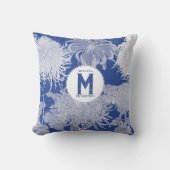 ブルーホワイトヴィンテージチノワセリーフローラモノグラム クッション (正面)
